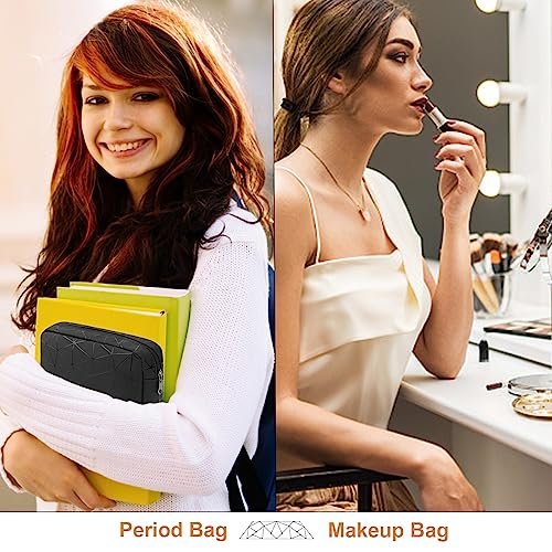 Likesing Damen Perioden-Tasche aus Leder, Aufbewahrungstasche für Damenbinden, tragbare Menstruationsbinden-Tasche, kleine Make-up-Tasche (Schwarz)