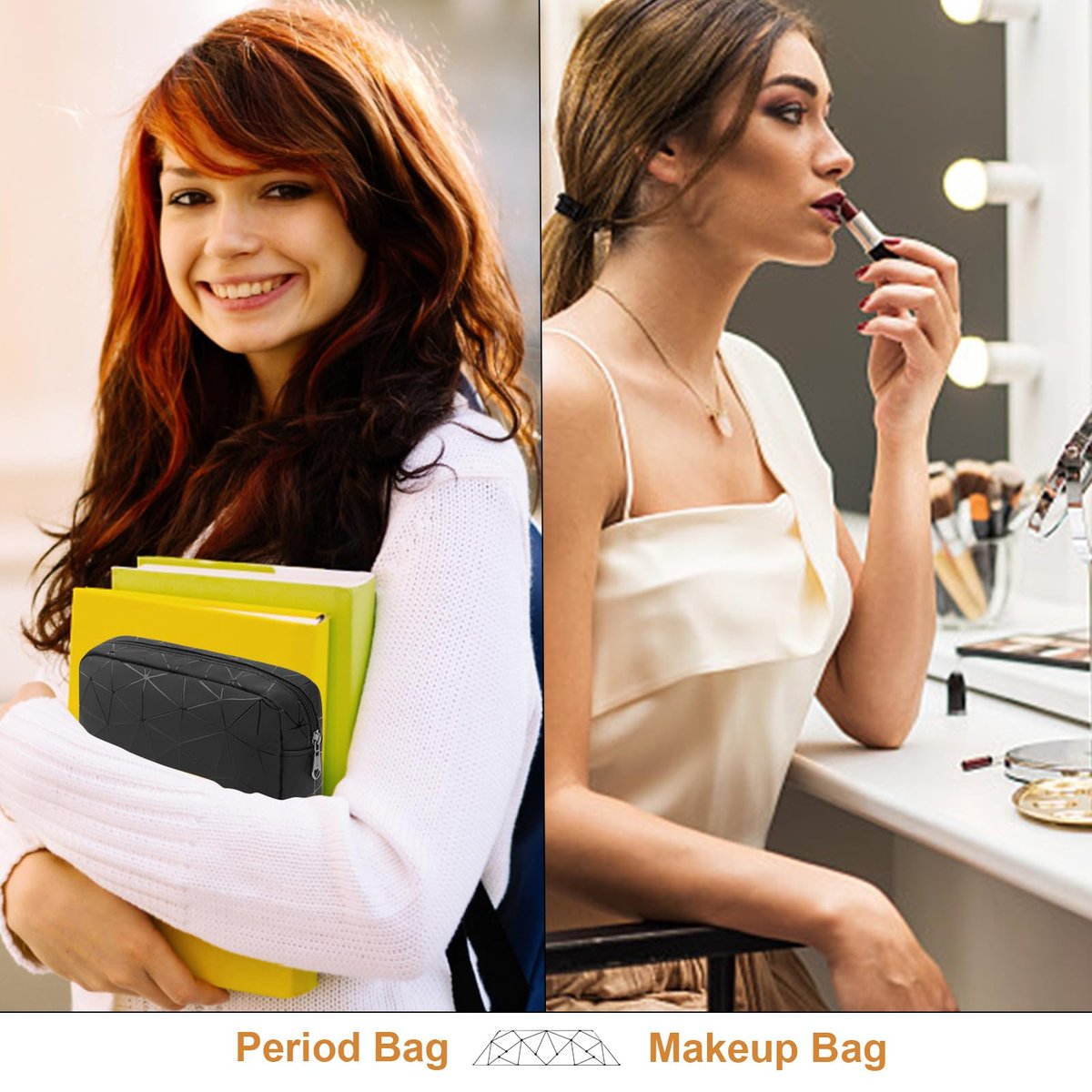Likesing Damen Perioden-Tasche aus Leder, Aufbewahrungstasche für Damenbinden, tragbare Menstruationsbinden-Tasche, kleine Make-up-Tasche (Schwarz)