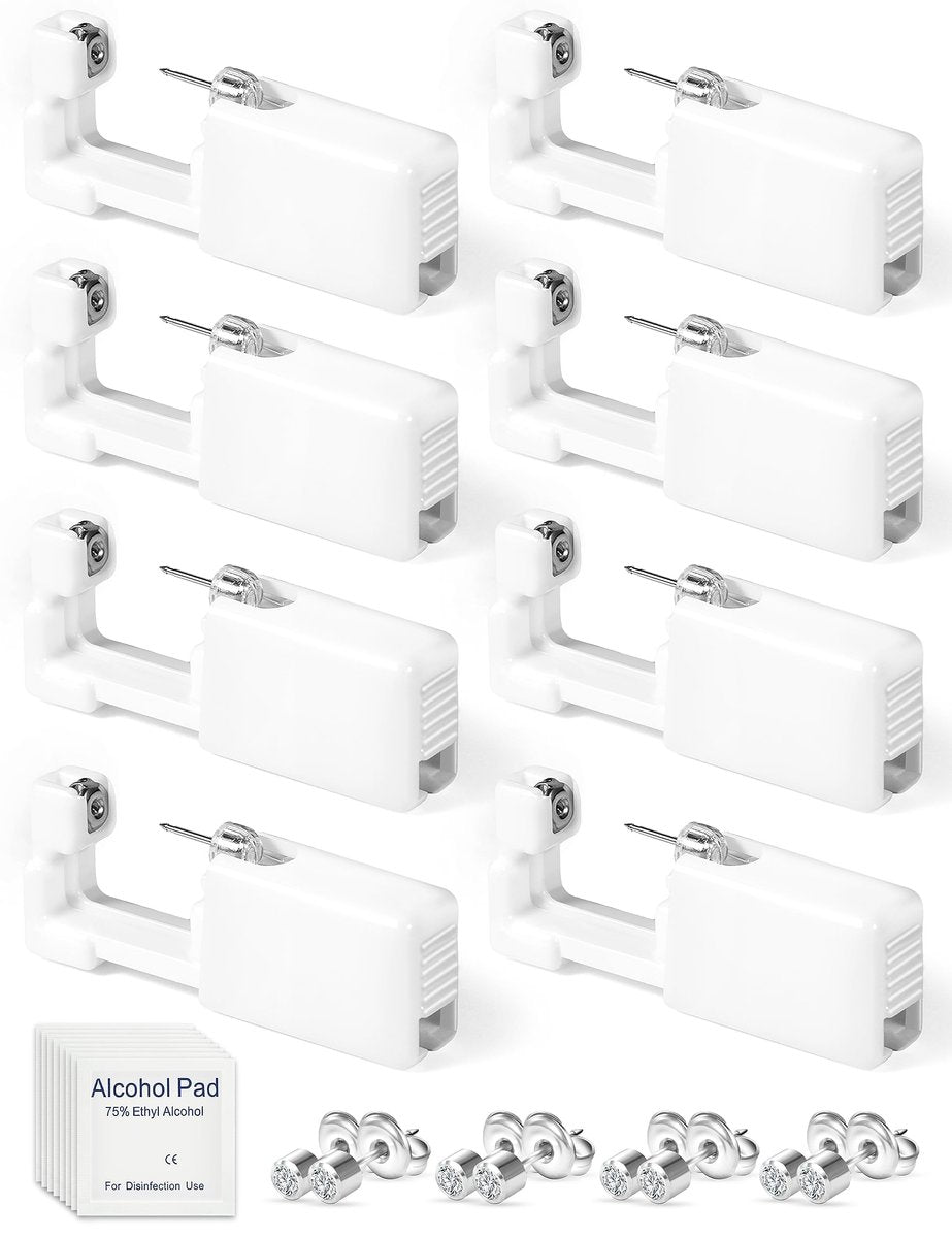 Yiorxu 8-teiliges Ohrloch-Set zum Selberstechen – Schmerzfreies Ohrlochstechen zu Hause mit Edelstahl-Piercingpistole und 4 mm CZ-Steckern für Frauen, Männer, Mädchen und Jungen