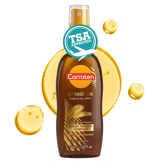 Carroten Intensives Bräunungsöl-Spray | Reisegröße Bräunungsbeschleuniger | Karotten- & Kokosöl mit Vitamin A & E für seidige Feuchtigkeit | Wasserbeständig | TSA-geprüft | Hergestellt in Griechenland | 2,3 oz