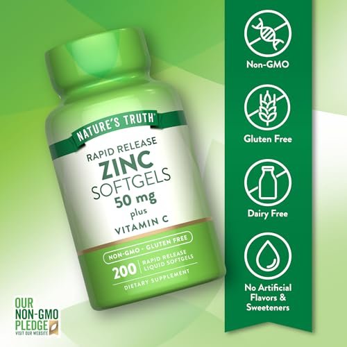 Nature's Truth Zink 50 mg mit Vitamin C – 200 flüssige Softgels, Nicht-GVO & Glutenfrei