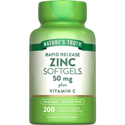 Nature's Truth Zink 50 mg mit Vitamin C – 200 flüssige Softgels, Nicht-GVO & Glutenfrei