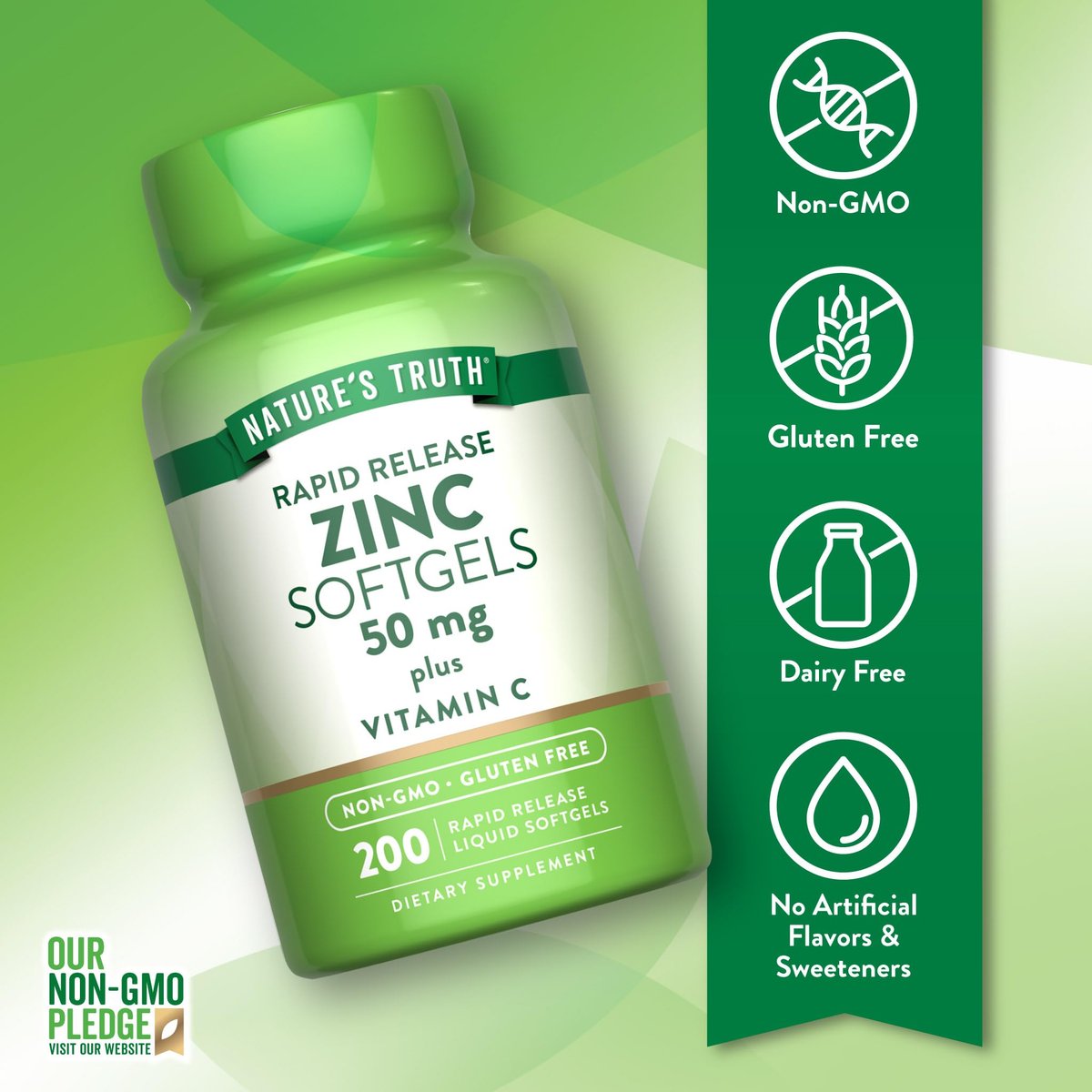 Nature's Truth Zink 50 mg mit Vitamin C – 200 flüssige Softgels, Nicht-GVO & Glutenfrei