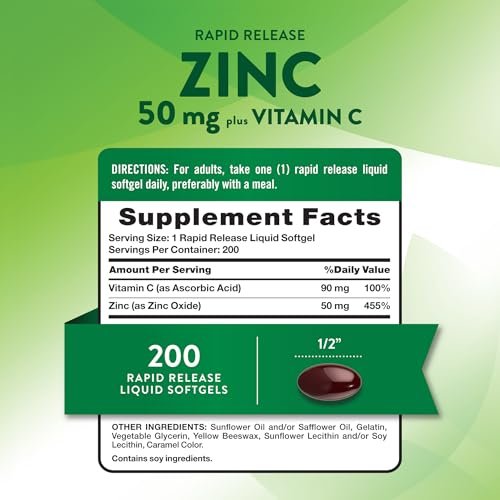 Nature's Truth Zink 50 mg mit Vitamin C – 200 flüssige Softgels, Nicht-GVO & Glutenfrei