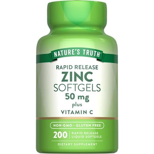 Nature's Truth Zink 50 mg mit Vitamin C – 200 flüssige Softgels, Nicht-GVO & Glutenfrei