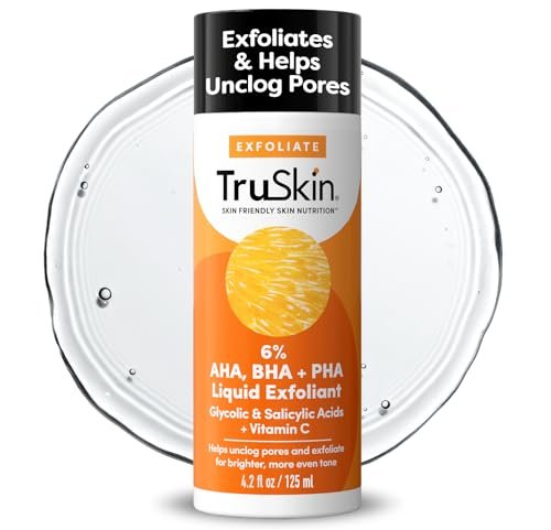 TruSkin BHA Flüssigpeeling & Gesichtstonikum – Triple Acid AHA BHA PHA Peeling mit Salicylsäure, Glykolsäure & Vitamin C – Verbessert das Erscheinungsbild von Hautton & -textur, befreit verstopfte Poren, 125 ml