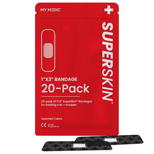 My Medic SuperSkin Pflaster, 20er-Pack mit beruhigendem Aloe Vera, Latexfrei, 5x stärker, 1" x 3" flexible Stoffpflaster für Erste Hilfe und Hautschutz