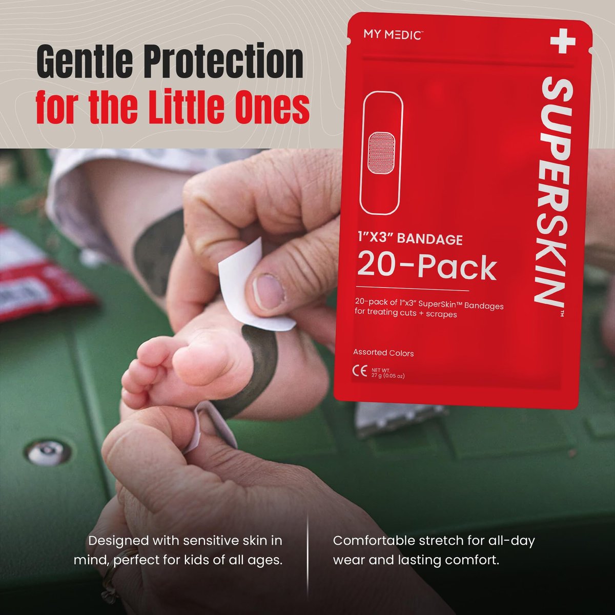 My Medic SuperSkin Pflaster, 20er-Pack mit beruhigendem Aloe Vera, Latexfrei, 5x stärker, 1" x 3" flexible Stoffpflaster für Erste Hilfe und Hautschutz