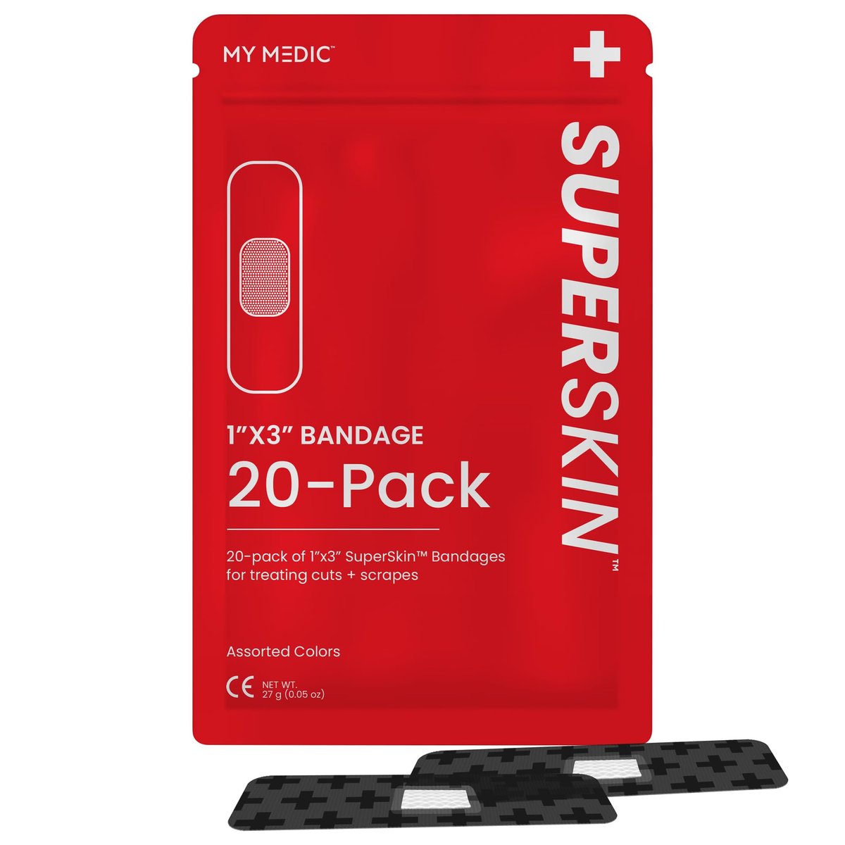My Medic SuperSkin Pflaster, 20er-Pack mit beruhigendem Aloe Vera, Latexfrei, 5x stärker, 1" x 3" flexible Stoffpflaster für Erste Hilfe und Hautschutz
