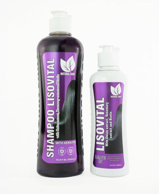 Natural Sant Liso Vital Duo Kit – Shampoo & Leave-In Conditioner mit Anti-Frizz, Hitzeschutz, Rote Zwiebel, Biotin & Rosmarin (2 x 375 ml)