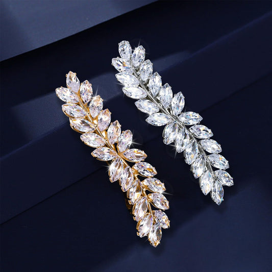 WHAVEL 2 Stück Rhinestone Haarklammern - Kristallblatt Vintage Brautklammern für Hochzeiten, Bräute und Brautjungfern (Gold, Silber)