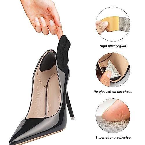 Fersenpolster Einlegesohlen für zu große Schuhe – 4 Paar, Anti-Rutsch, Blasenschutz für Damen und Herren (H Schwarz)