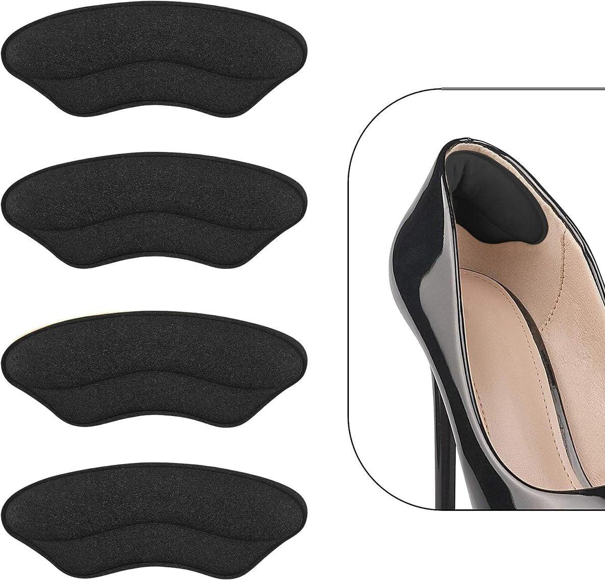Fersenpolster Einlegesohlen für zu große Schuhe – 4 Paar, Anti-Rutsch, Blasenschutz für Damen und Herren (H Schwarz)
