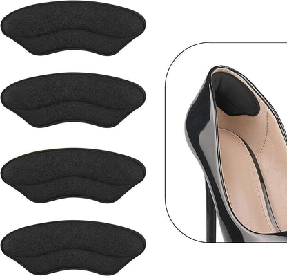 Fersenpolster Einlegesohlen für zu große Schuhe – 4 Paar, Anti-Rutsch, Blasenschutz für Damen und Herren (H Schwarz)
