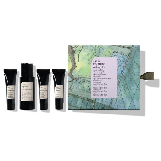 /skin regimen/ Recharge Kit – Anti-Pollution Illuminating Set mit Reinigungscreme, Mikroalgen-Essenz, Tripeptid-Creme & Nacht-Detox | 4-teilig