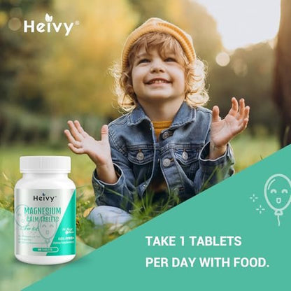 Heivy Kids Beruhigungsergänzung mit Magnesiumglycinat 100 mg & Vitamin B6 – Unterstützt Ruhe & Entspannung, für Kinder ab 4 Jahren, 60 Portionen, vegan, glutenfrei, hergestellt in den USA