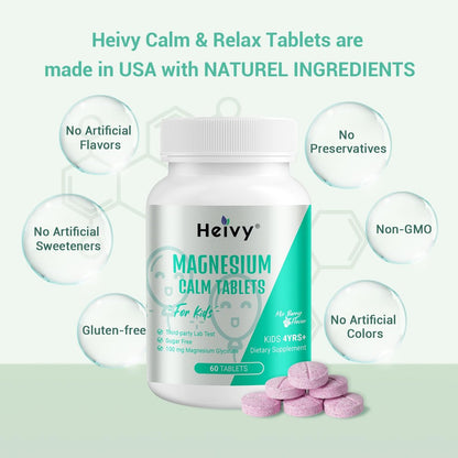 Heivy Kids Beruhigungsergänzung mit Magnesiumglycinat 100 mg & Vitamin B6 – Unterstützt Ruhe & Entspannung, für Kinder ab 4 Jahren, 60 Portionen, vegan, glutenfrei, hergestellt in den USA
