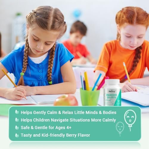 Heivy Kids Beruhigungsergänzung mit Magnesiumglycinat 100 mg & Vitamin B6 – Unterstützt Ruhe & Entspannung, für Kinder ab 4 Jahren, 60 Portionen, vegan, glutenfrei, hergestellt in den USA