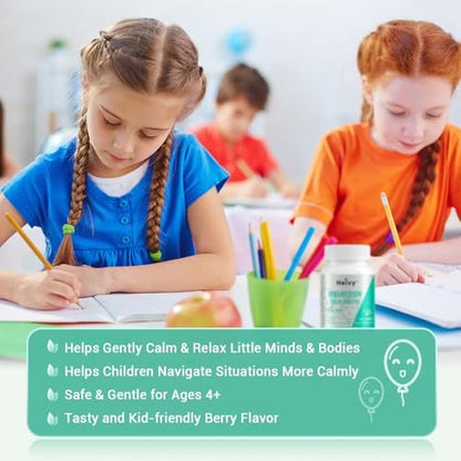Heivy Kids Beruhigungsergänzung mit Magnesiumglycinat 100 mg & Vitamin B6 – Unterstützt Ruhe & Entspannung, für Kinder ab 4 Jahren, 60 Portionen, vegan, glutenfrei, hergestellt in den USA