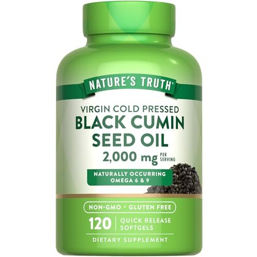 Nature's Truth Schwarzkümmelöl Kapseln | 2.000 mg | 120 Softgels | Kaltgepresstes, reines Schwarzkümmelöl | Nicht-GMO & Glutenfrei
