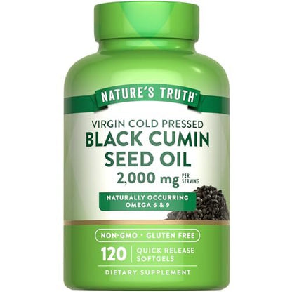 Nature's Truth Schwarzkümmelöl Kapseln | 2.000 mg | 120 Softgels | Kaltgepresstes, reines Schwarzkümmelöl | Nicht-GMO & Glutenfrei