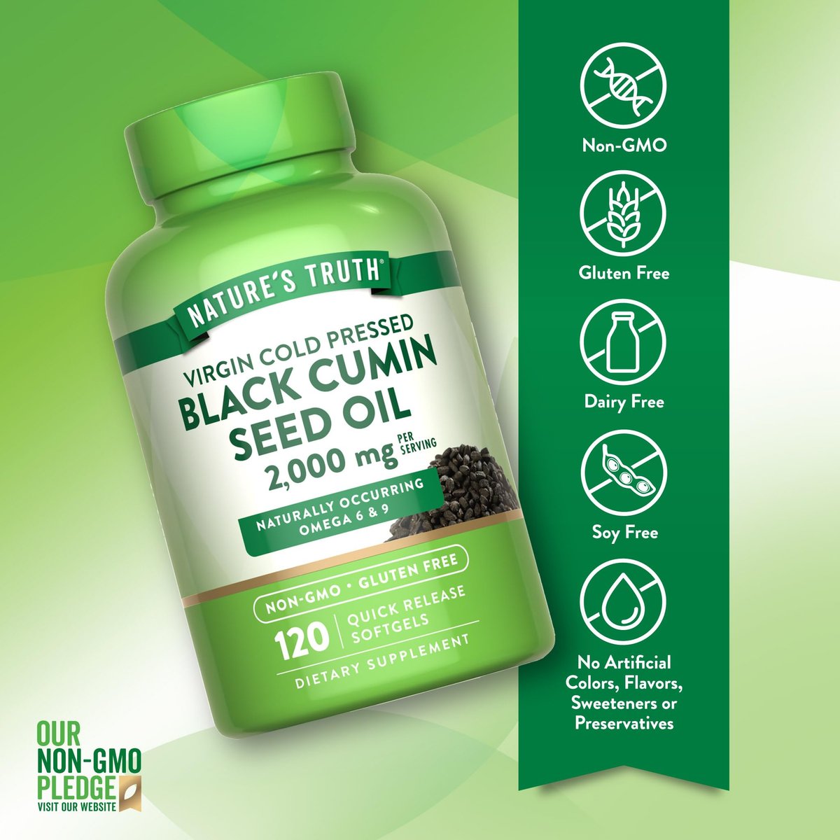 Nature's Truth Schwarzkümmelöl Kapseln | 2.000 mg | 120 Softgels | Kaltgepresstes, reines Schwarzkümmelöl | Nicht-GMO & Glutenfrei