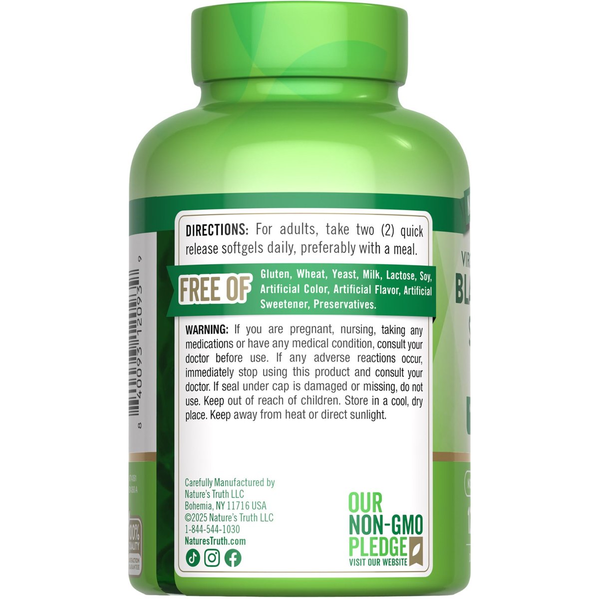 Nature's Truth Schwarzkümmelöl Kapseln | 2.000 mg | 120 Softgels | Kaltgepresstes, reines Schwarzkümmelöl | Nicht-GMO & Glutenfrei