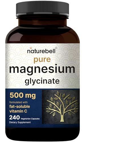Naturebell Reines Magnesiumglycinat 500mg, 240 vegane Kapseln | 100% chelatisiert & gereinigt – 3. Partei getestet, vegan, nicht-GVO, ohne Füllstoffe