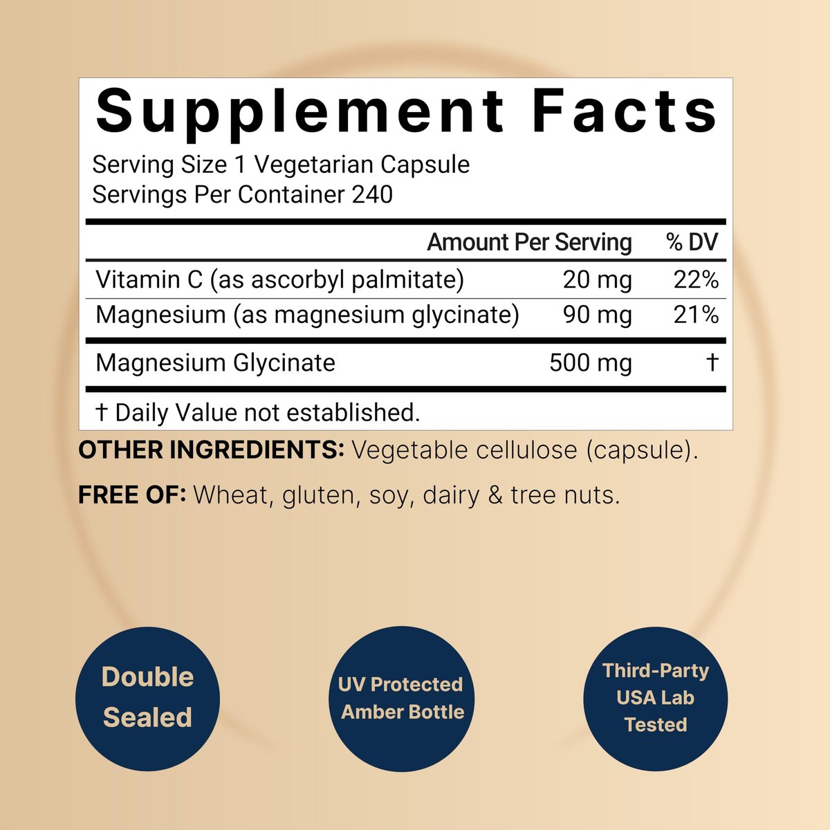 Naturebell Reines Magnesiumglycinat 500mg, 240 vegane Kapseln | 100% chelatisiert & gereinigt – 3. Partei getestet, vegan, nicht-GVO, ohne Füllstoffe