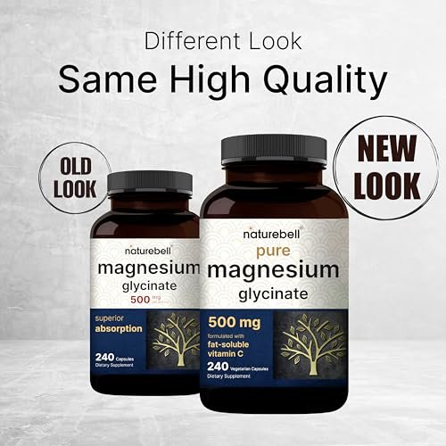 Naturebell Reines Magnesiumglycinat 500mg, 240 vegane Kapseln | 100% chelatisiert & gereinigt – 3. Partei getestet, vegan, nicht-GVO, ohne Füllstoffe