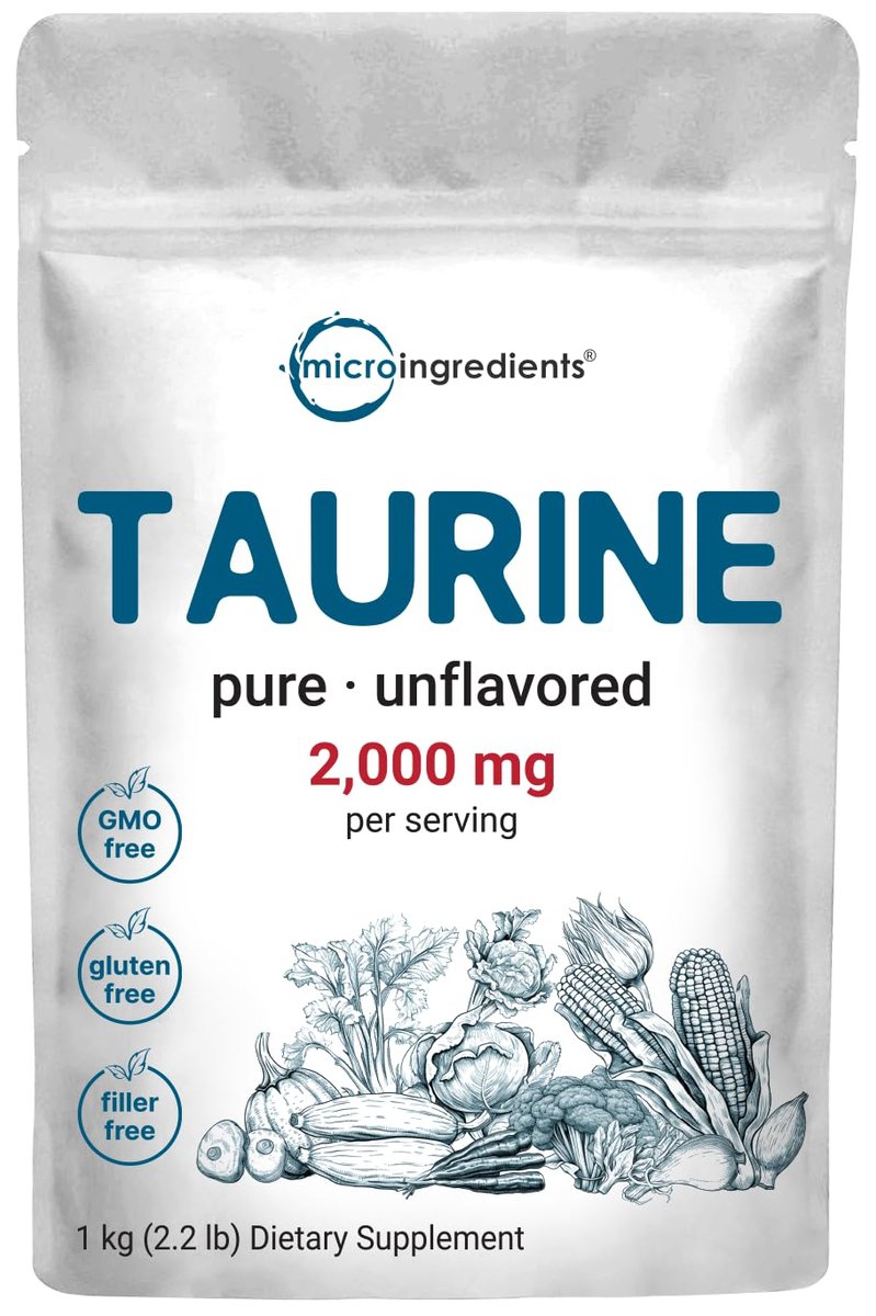 Micro Ingredients Taurin Pulver Ergänzung | 1 KG, 2000 mg pro Portion | Ungeschmackvoll | 100% Reine, Leicht Absorbierbare Freie Form | Essentielle Aminosäuren für Bewegung, Energie & Herzunterstützung