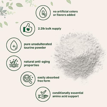 Micro Ingredients Taurin Pulver Ergänzung | 1 KG, 2000 mg pro Portion | Ungeschmackvoll | 100% Reine, Leicht Absorbierbare Freie Form | Essentielle Aminosäuren für Bewegung, Energie & Herzunterstützung