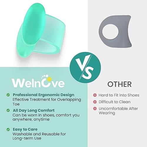 Welnove Gel Zehenspreizer - 12er Pack Pinky Zehenabstandshalter - FSA/HSA geeignete kleine Zehenpolster, Zehenhülsen zur Vermeidung von Reibung und Druckminderung (Grün)