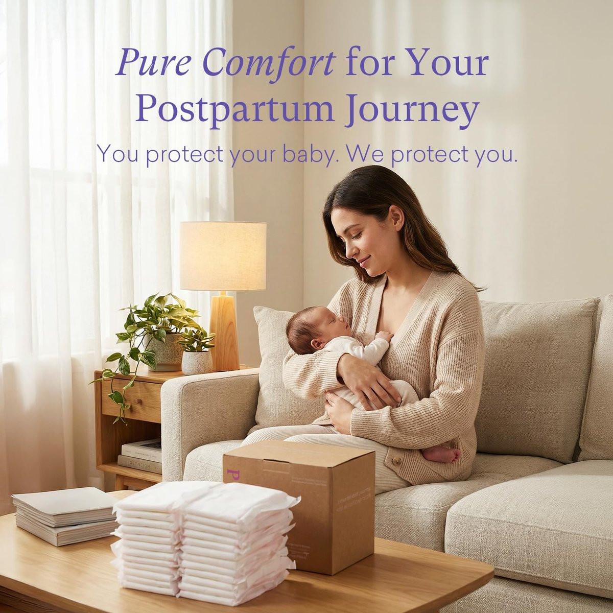 PurComfy 24 Stück Premium Wochenbett-Pads mit Flügeln, große maximale Saugfähigkeit, ultra weich, starker Blutfluss, sicherer Auslaufschutz nach der Geburt