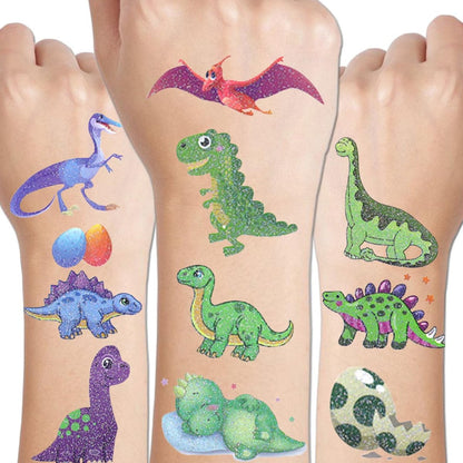 CHARLENT 110 Glitzer Dinosaurier Temporäre Tattoos für Kinder - 14 Blatt Glitzer Dino Tattoos für Jungen Mädchen Dino Geburtstagsparty Geschenktütenfüller
