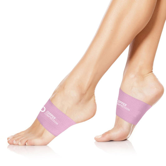 Kupfer-Kompression Fußgewölbe-Stützhülsen. Gezielte Kompression bei Plantarfasziitis-Symptomen, Schmerzen, Plattfüßen & hohem Fußgewölbe. Atmungsaktive Unterstützung für Männer & Frauen - Pink