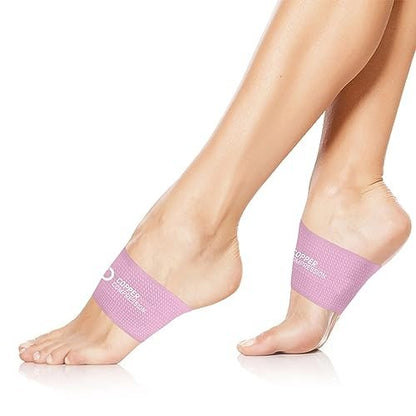 Kupfer-Kompression Fußgewölbe-Stützhülsen. Gezielte Kompression bei Plantarfasziitis-Symptomen, Schmerzen, Plattfüßen & hohem Fußgewölbe. Atmungsaktive Unterstützung für Männer & Frauen - Pink