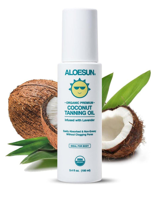 ALOESUN Bio Kokosöl Bräunungsspray mit Bio Lavendelöl – Natürlicher Bräunungsbeschleuniger, Feuchtigkeitsspendend, Nicht Fettend, Vegan & Tierversuchsfrei, Reisegröße 100 ml