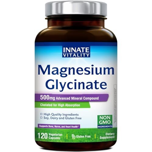 Innate Vitality Magnesium Glycinat 500mg | 70mg Elementares Magnesium – Hoch absorbierbar, nicht gepuffert, vegan & glutenfrei – 120 Kapseln