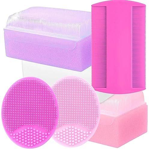 Milchschorf Bürste für Babys - Sanfte Behandlung mit Baby Schwamm, Bürsten- und Kamm-Set für Neugeborene - Set mit 6 Teilen (Pink)