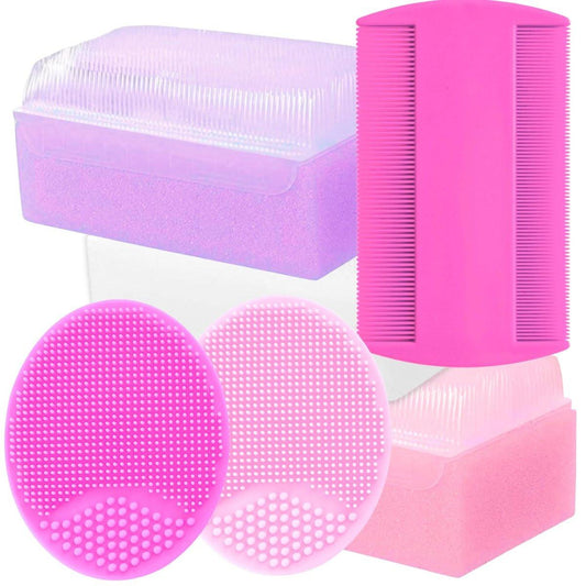 Milchschorf Bürste für Babys - Sanfte Behandlung mit Baby Schwamm, Bürsten- und Kamm-Set für Neugeborene - Set mit 6 Teilen (Pink)