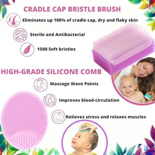 Baby-Kopfbürste und Schwamm-Set – Bade-Essentials für Neugeborene | Milchschorf-Kamm | Baby-Badeschwämme (5er-Pack, Pink)