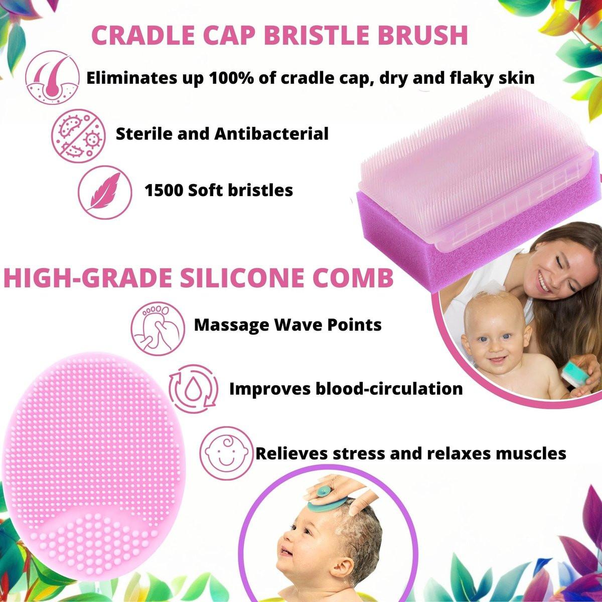 Baby-Kopfbürste und Schwamm-Set – Bade-Essentials für Neugeborene | Milchschorf-Kamm | Baby-Badeschwämme (5er-Pack, Pink)
