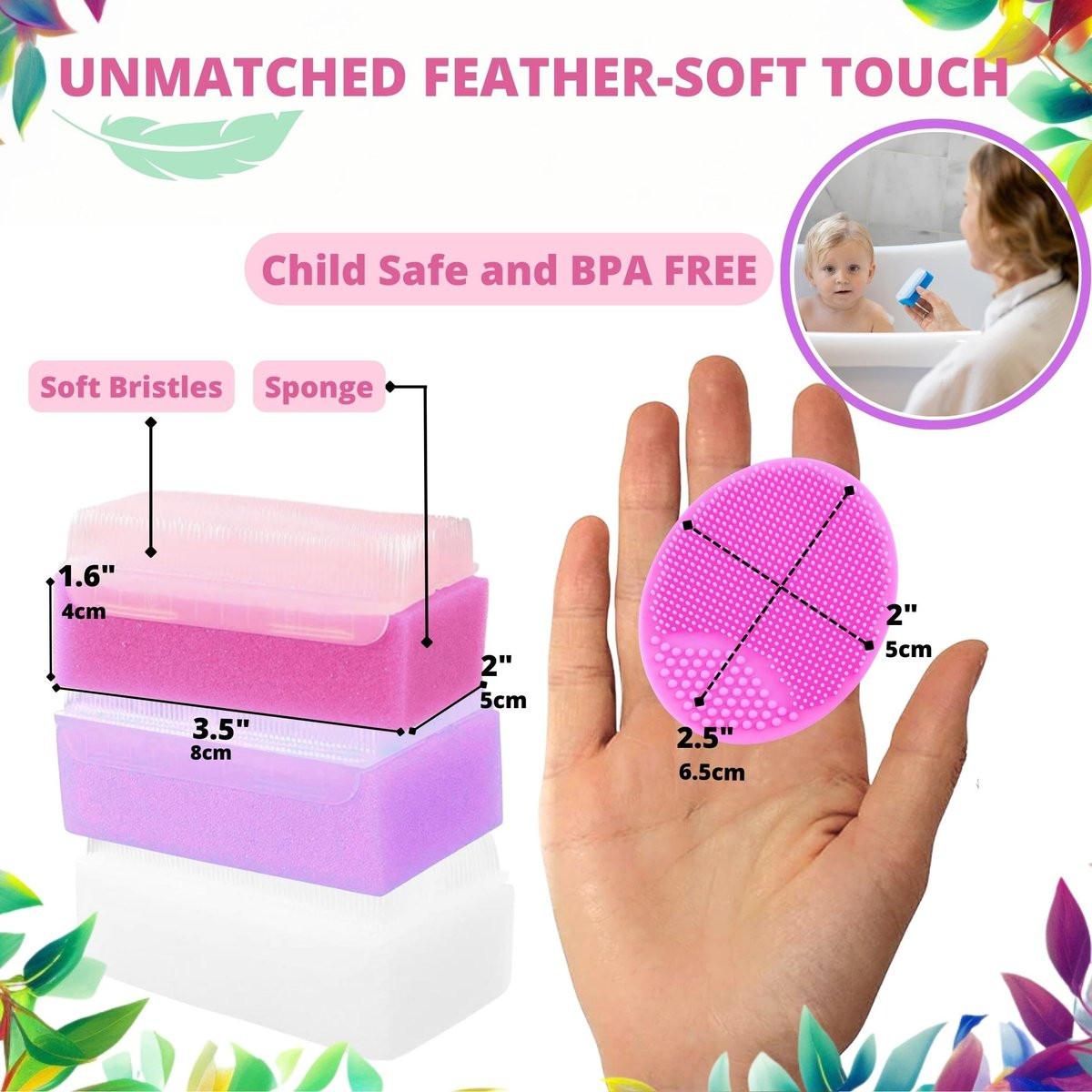 Baby-Kopfbürste und Schwamm-Set – Bade-Essentials für Neugeborene | Milchschorf-Kamm | Baby-Badeschwämme (5er-Pack, Pink)