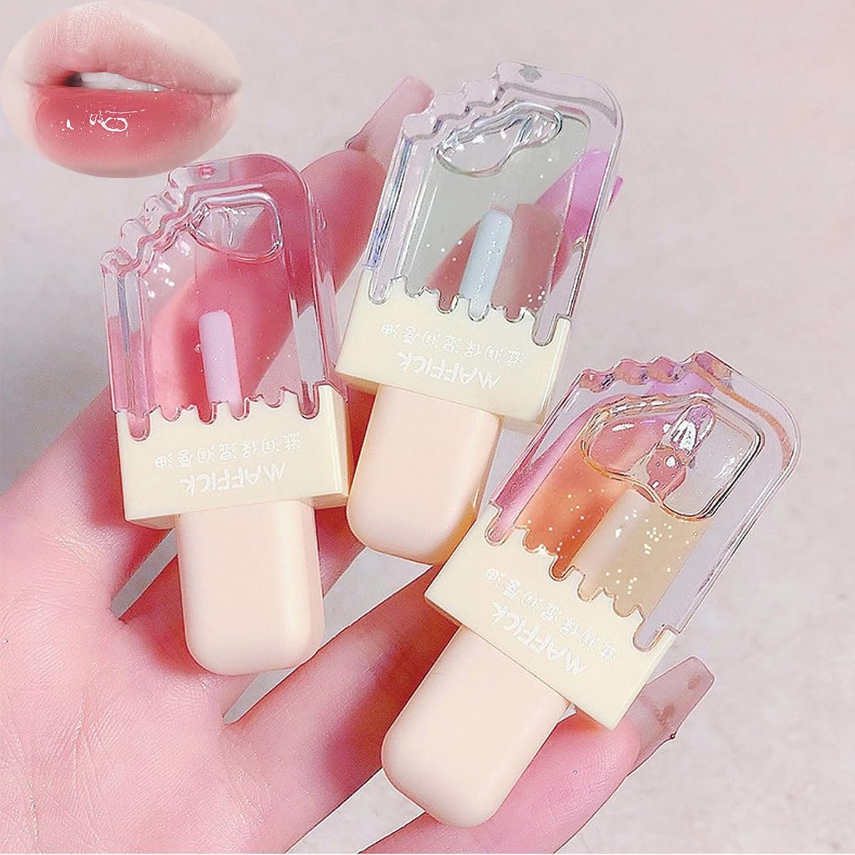 Pakivs 3er-Set Klarer Cuter Lipgloss-Set, Fruchtaromatisiertes Lipgloss-Öl-Set, Lang anhaltend, Feuchtigkeitsspendend, Lippen-Glow-Öl, Partiegeschenk, Ungiftig