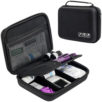 ProCase Diabetiker-Zubehör Hartschalen-Reisetasche, Aufbewahrungstasche für Blutzuckermessgerät, Insulinpen, Teststreifen, Spritzen, Nadeln und mehr - Schwarz