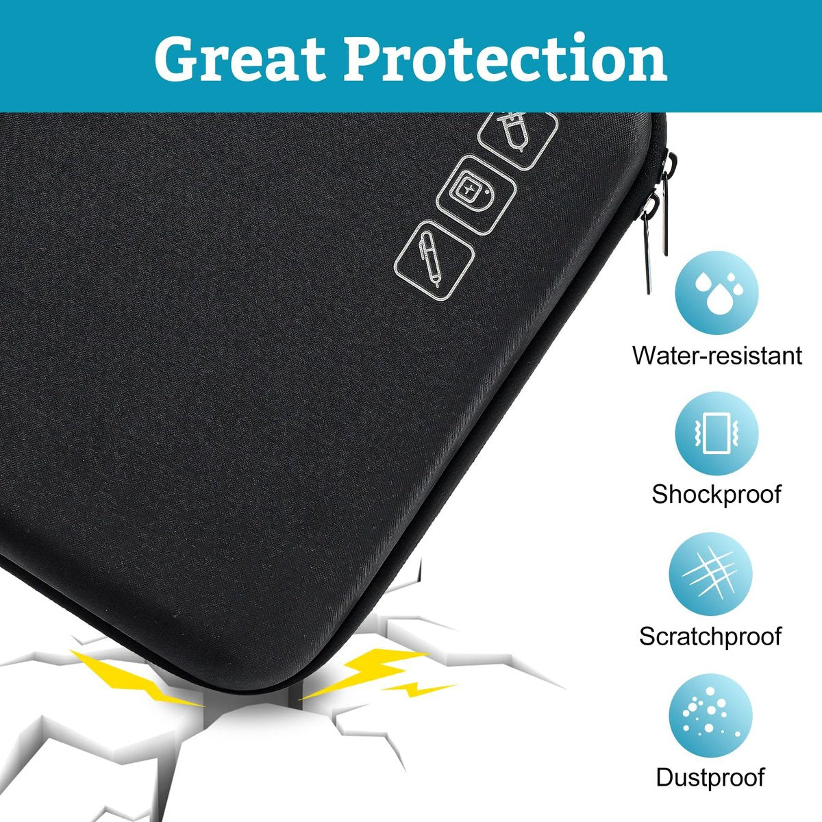 ProCase Diabetiker-Zubehör Hartschalen-Reisetasche, Aufbewahrungstasche für Blutzuckermessgerät, Insulinpen, Teststreifen, Spritzen, Nadeln und mehr - Schwarz