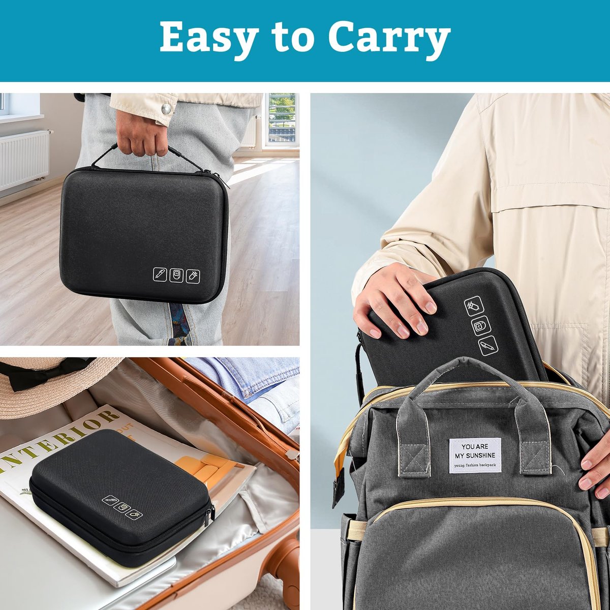 ProCase Diabetiker-Zubehör Hartschalen-Reisetasche, Aufbewahrungstasche für Blutzuckermessgerät, Insulinpen, Teststreifen, Spritzen, Nadeln und mehr - Schwarz