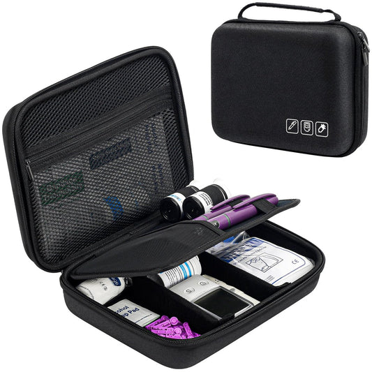 ProCase Diabetiker-Zubehör Hartschalen-Reisetasche, Aufbewahrungstasche für Blutzuckermessgerät, Insulinpen, Teststreifen, Spritzen, Nadeln und mehr - Schwarz