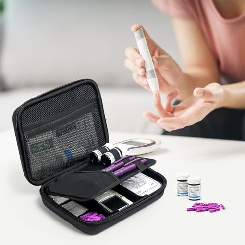 ProCase Diabetiker-Zubehör Hartschalen-Reisetasche, Aufbewahrungstasche für Blutzuckermessgerät, Insulinpen, Teststreifen, Spritzen, Nadeln und mehr - Schwarz